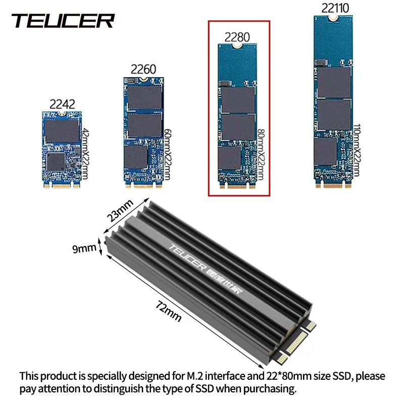 TEUCER SSD Heatsink M.2 NVME Solid State Disk Drive PC Radiator with Thermal Silicone pad for Desktop PC M.2 NVME PS5 Heatsink