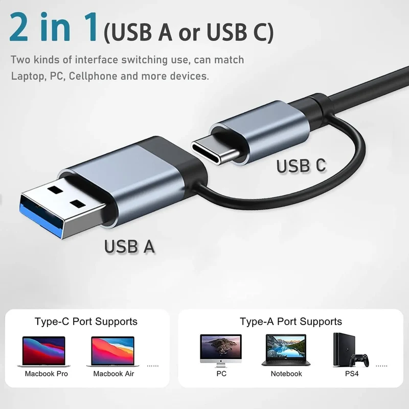 8in1 USB C Hub 4 USB Ports 1 USB-C Jack TF/SD Card Reader 3.5mm Audio Output for MacBook Pro iPad Pro iPhone 15 Laptop
