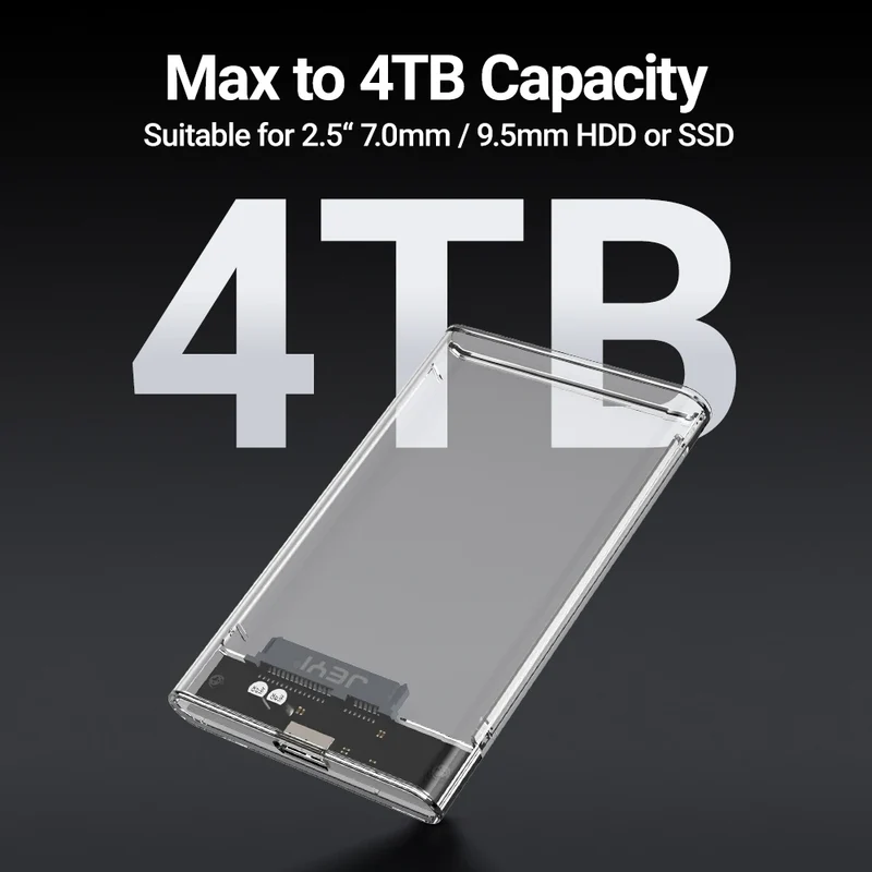 JEYI 2.5'' Tool-Free External HDD Enclosure - USB 3.0 to SATA III, Transparent Cooling, Compatible with 7mm/9.5mm SATA HDD/SSD