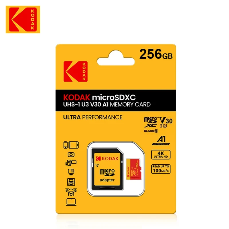 KODAK 128GB Micro SD Card U3 V30 256GB 64GB 32GB 4K High Speed TF Card for Phone Camera Drone Original TYPE-C Reader