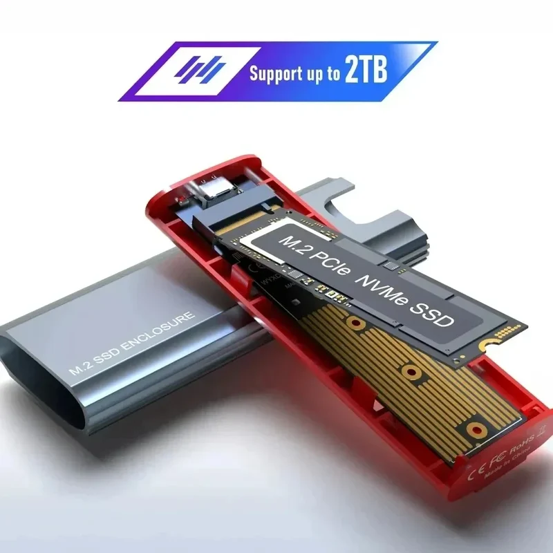 M2 NVMe SSD Enclosure 10Gbps PCIe SSD Case Portable Box USB C USB 3.1 Tool Free External Adapter with Heat Sink Pad for M.2 SSD