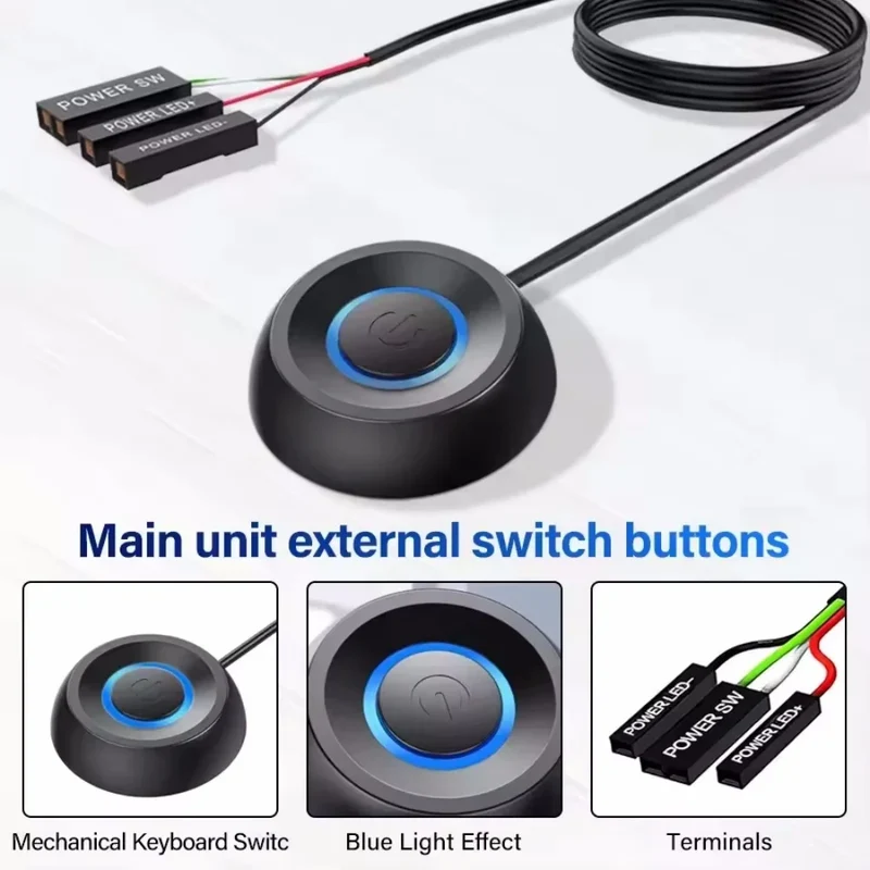 Computer External Switch Button Power Cable LED Light PC Motherboard Desktop External Start Power On/Off Button For Home Office
