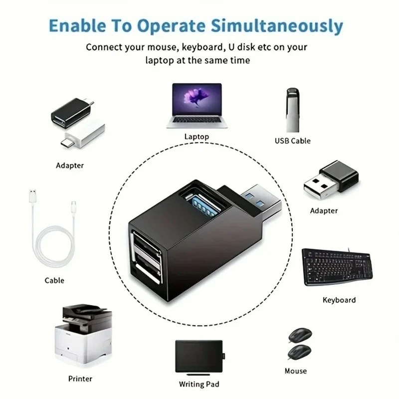 1Pcs USB 3.0 Adapter HUB Mini Splitter Box 1 to 3 Ports High Hi-Speed USB 2.0 Extender For PC Laptop U Disk Card Reader
