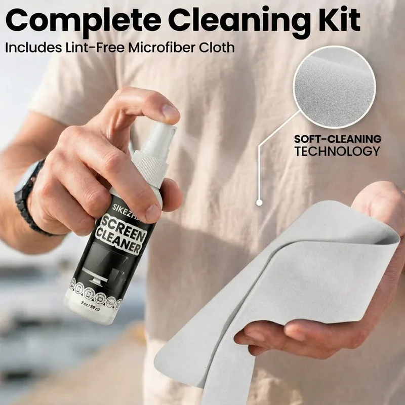 SIKEZHAN Screen Cleaner Spray 59ml with Cloth for Phone Laptop Monitor TV Glasses Tablet Dust Fingerprint Mist Cleaning Kit