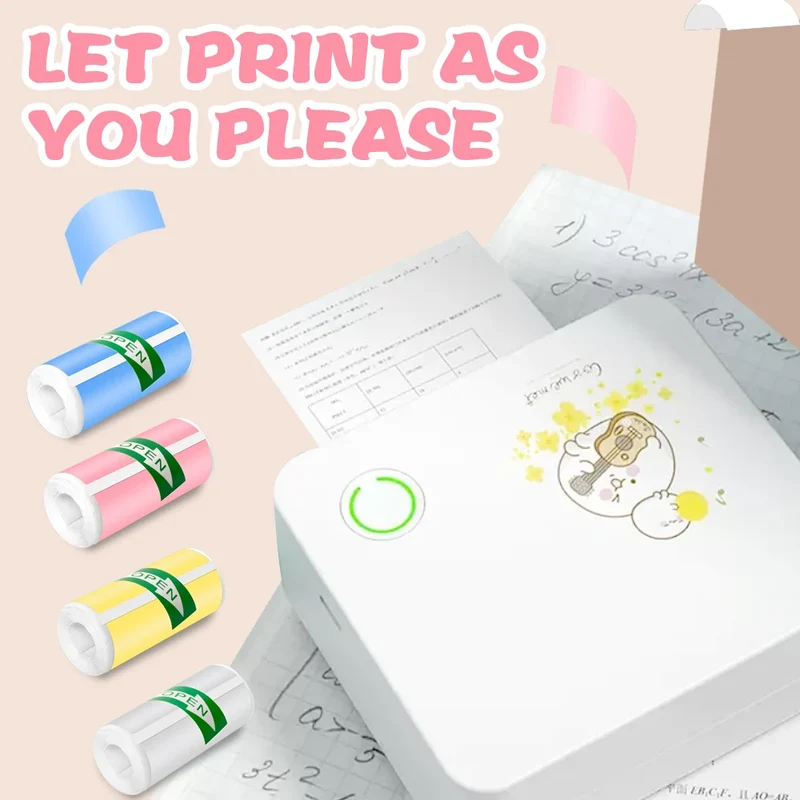 57*25MM Mini Printer Thermal Paper HD Self-adhesive Roll Paper Label Sticker Photo Inkless Printing Portable Printer Color Paper