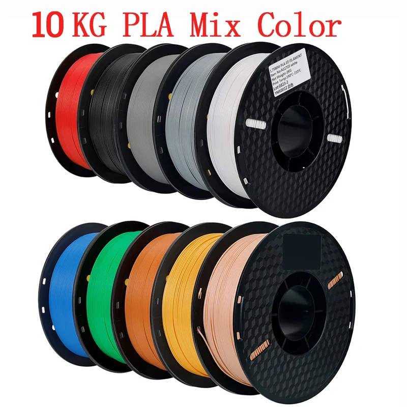 KINGROON 22LBS PETG or PLA Filament 3D Printer Filament 10 Rolls 1KG 1.75MM Eco-Friendly Good Toughness Mix Color Free Shipping