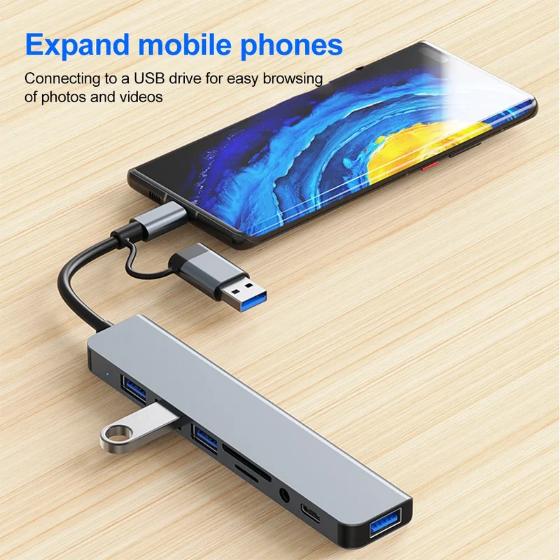 USB C Hub 3 0 Aluminum 7 in 1 USB Extender Splitter with 1 USB 3 0 Port 4 USB 2 0 Ports and 2 USB C Ports for Laptop PC