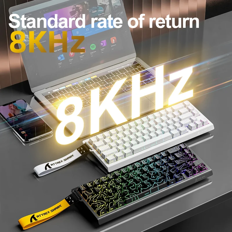 ATTACK SHARK X68HE Wired RGB Keyboard for PC Gaming with PBT Double-Shot Keycaps, 0.01mm Rapid Trigger Accuracy, 128K Scan Rate