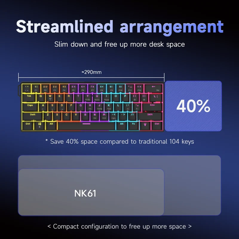 AJAZZ NK61 Wired Gaming Mechanical Keyboard 60% RGB Hot-Swappable 61 Keys Red Switch Mini Keyboard for Gamer PC