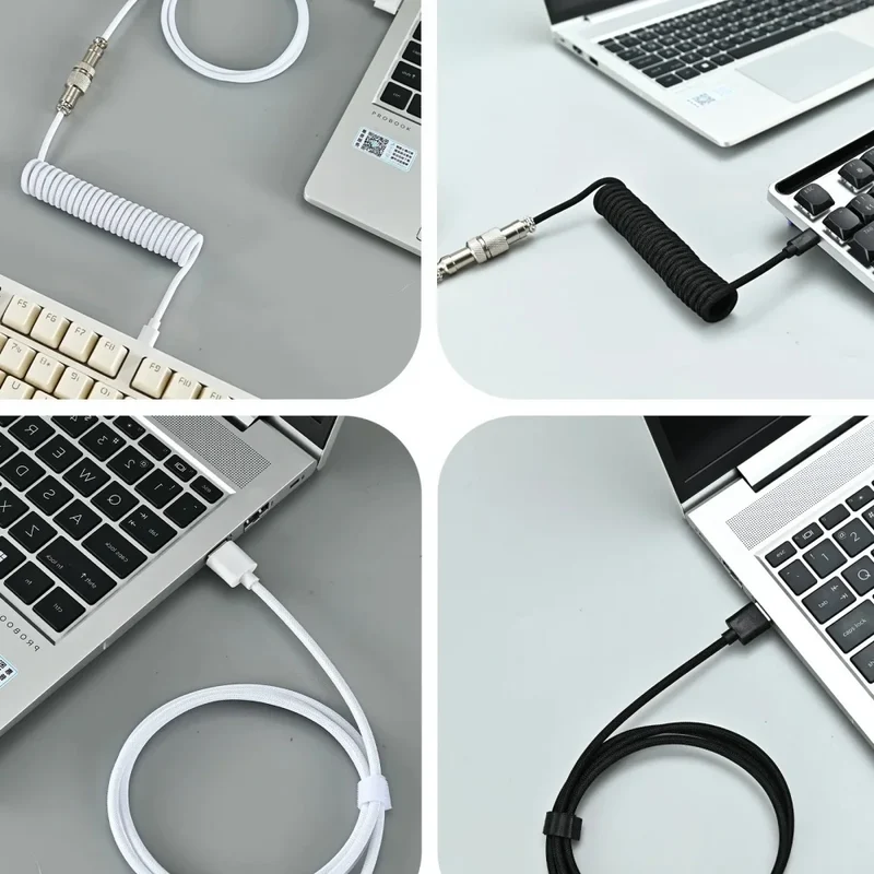 USB Type C Mechanical Keyboard Coiled Cable Hardware Linker Computer Aviation Mechanical Cable Spiral Gaming USB Keyboard Cable
