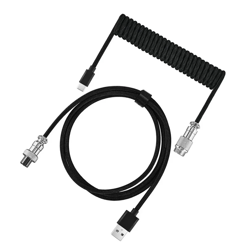USB Type C Mechanical Keyboard Coiled Cable Hardware Linker Computer Aviation Mechanical Cable Spiral Gaming USB Keyboard Cable