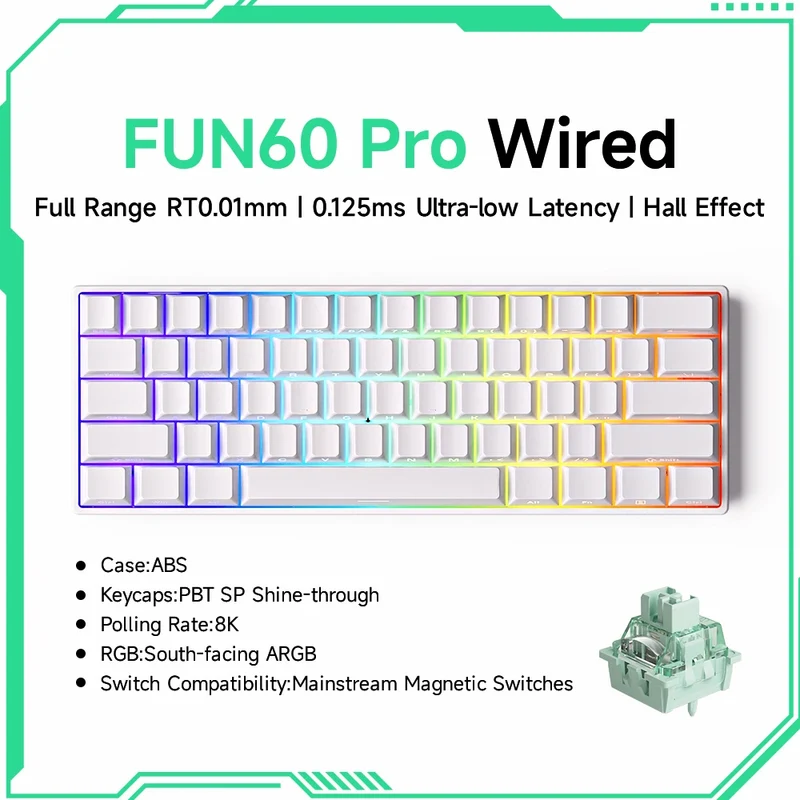 Akko MonsGeek FUN60 Mechanical Keyboard Magnetic Switch 60% Gaming Keyboards Rapid Trigger 0.01mm 8K ARGB HE/TMR Custom Keyboard