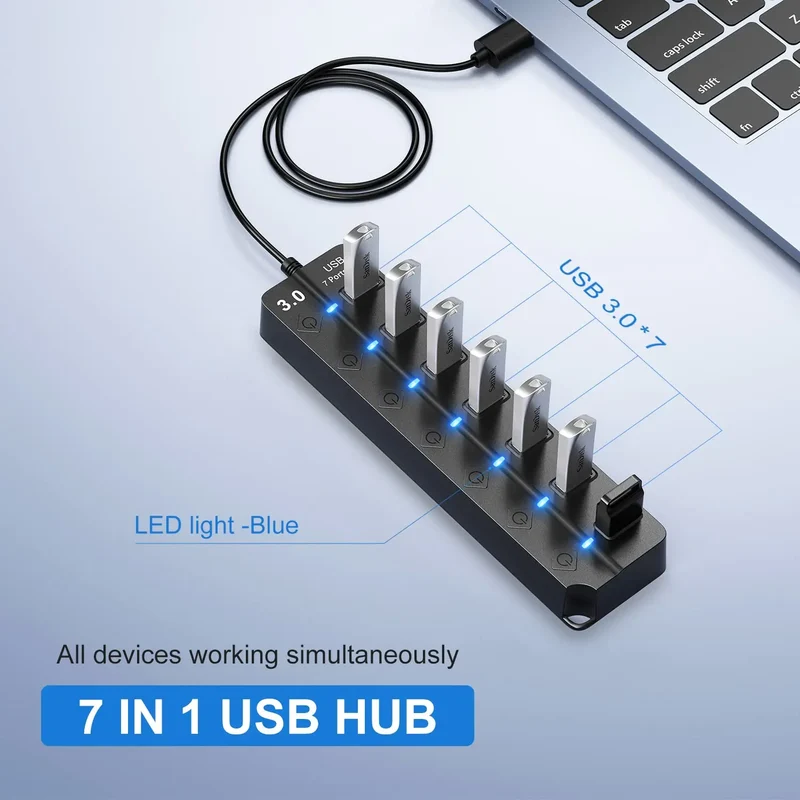USB Hub 3.0 Multiprise USB High Speed Splitter 7 Port 5Gbps Hub Power Adapter with Switch Long Cable with Multiple Expander Hub