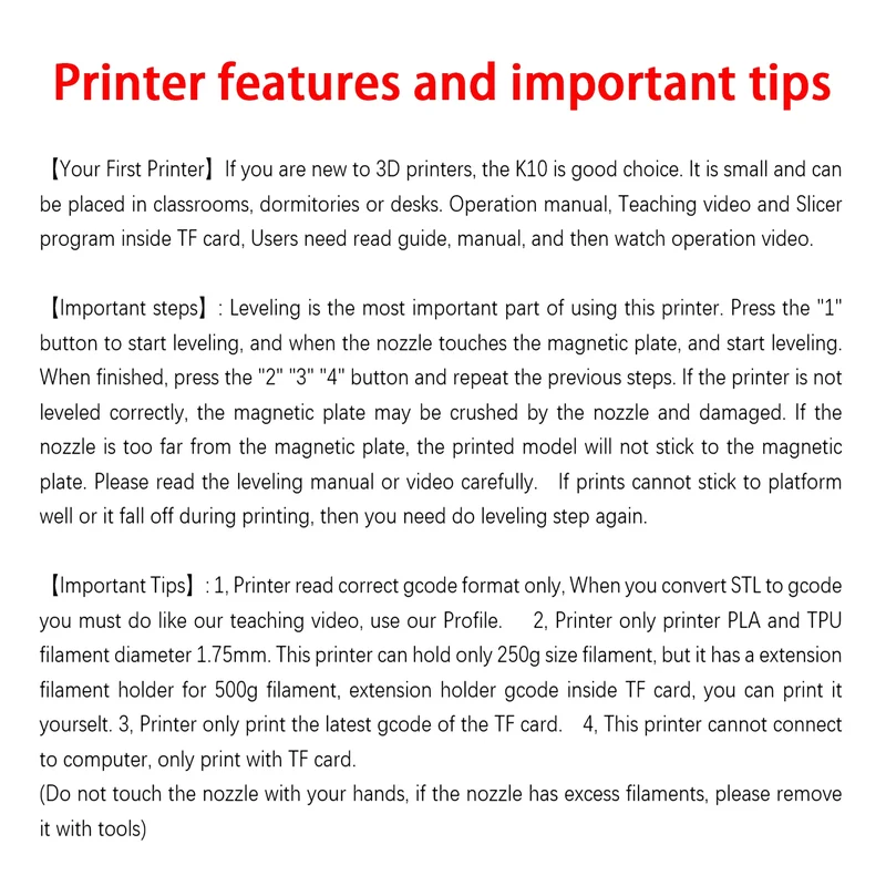 EasyThreed 3D Printer Entry Level Compatible with PLA TPU 1.75mm Filament include Power Adaptor.