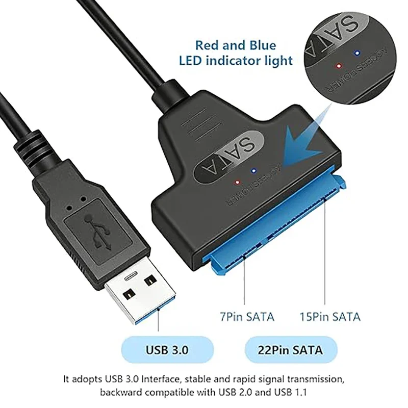SATA to USB 3.0 Adapter Cable for 2.5 inch Hard Drive HDD/SSD Data Transfer,2in1 Sata Cable External Hard Drive Converter