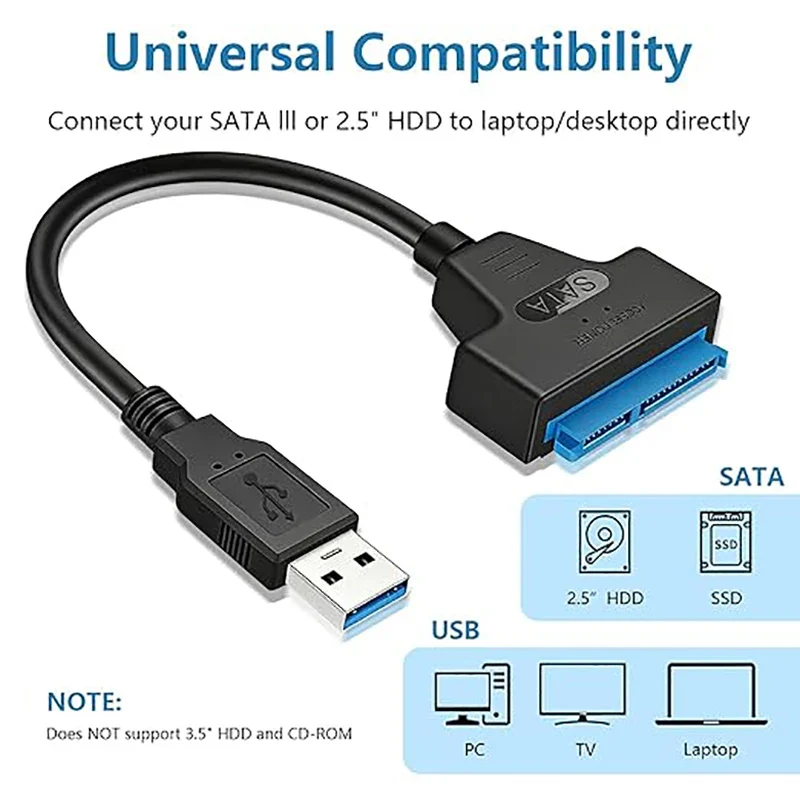 SATA to USB 3.0 Adapter Cable for 2.5 inch Hard Drive HDD/SSD Data Transfer,2in1 Sata Cable External Hard Drive Converter
