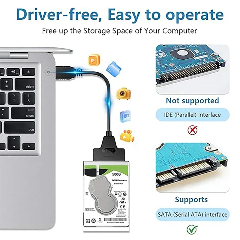SATA to USB 3.0 Adapter Cable for 2.5 inch Hard Drive HDD/SSD Data Transfer,2in1 Sata Cable External Hard Drive Converter