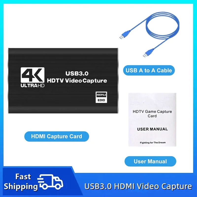 TABLLYUGE 4K USB 3.0 HDTV Video Capture Card HDMI-compatible Video Recorder Grabber For PC PS4 OBS Game Recording Game Audio Mic
