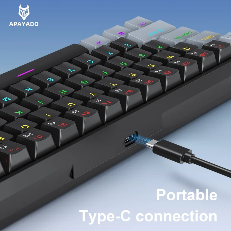 APAYADO K61 Mini Mechanical Keyboard,Wired,61 Keys,Phantom RGB, Black/White Red/Blue Mechanical Switch for Gaming,60% Portable