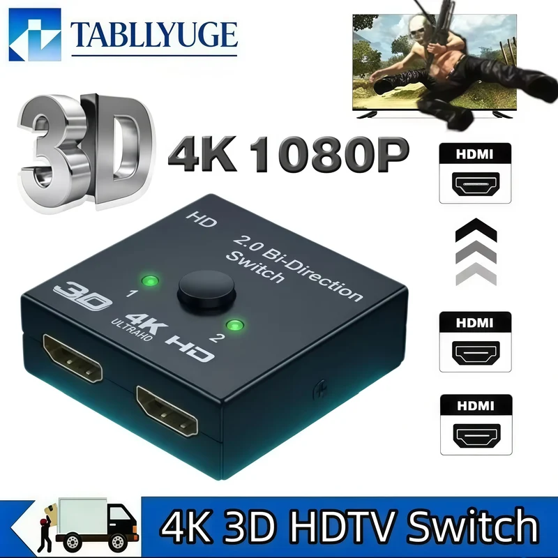 4k Switch Bi-Direction 2.0 Splitter HDMI-compatible 1x2/2x1 Adapter2 in 1 out Converter for Switcher PS4 Pro/4/3 TV Box
