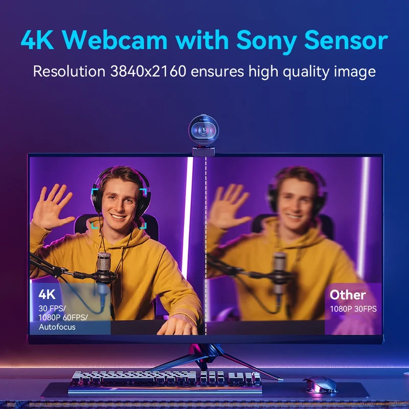 Webcam 4K Streaming Web Camera 1080P 60FPS USB Camera EMEET S600 Autofocus Living Stream Camera With Mics for Tiktok/YouTube