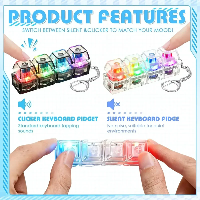 4-Button Fingertip Keyboard Keychain RGB Keyboard Fidget Toy With Lights For Stress Relief Decompression Calming