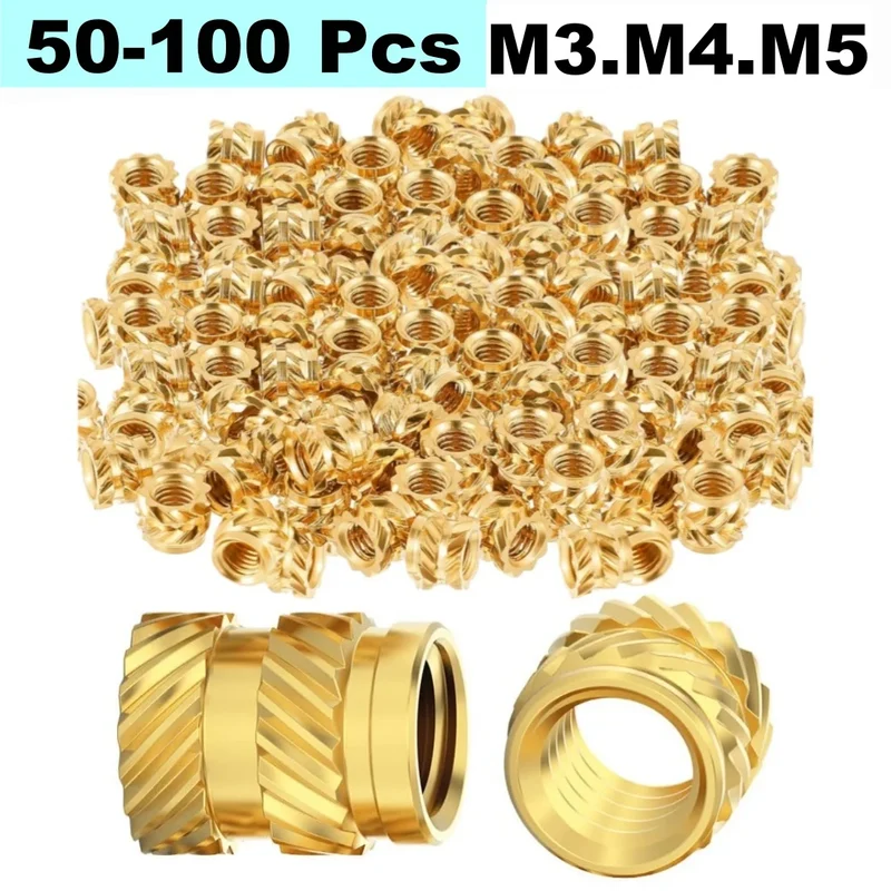 50/100 Pcs Heat Insert Embedment Nut M3 M4 M5 Threaded Knurled Brass Screw Nuts For 3D Printer Voron 2.4 And Others