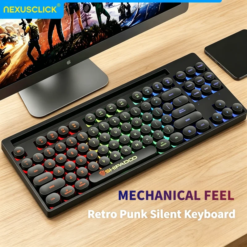 NexusClick Hot Sale 87 keys Backlit Mechanical Feel Keyboard, Wired Gaming Keyboard waterproof Luminous keycap for Laptop Office