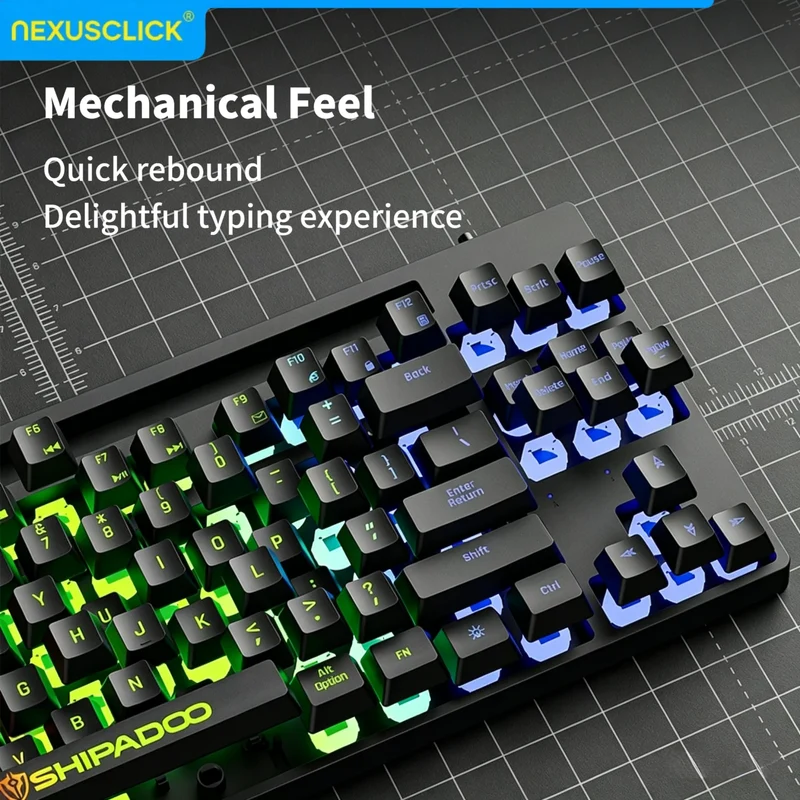 NexusClick Hot Sale 87 keys Backlit Mechanical Feel Keyboard, Wired Gaming Keyboard waterproof Luminous keycap for Laptop Office