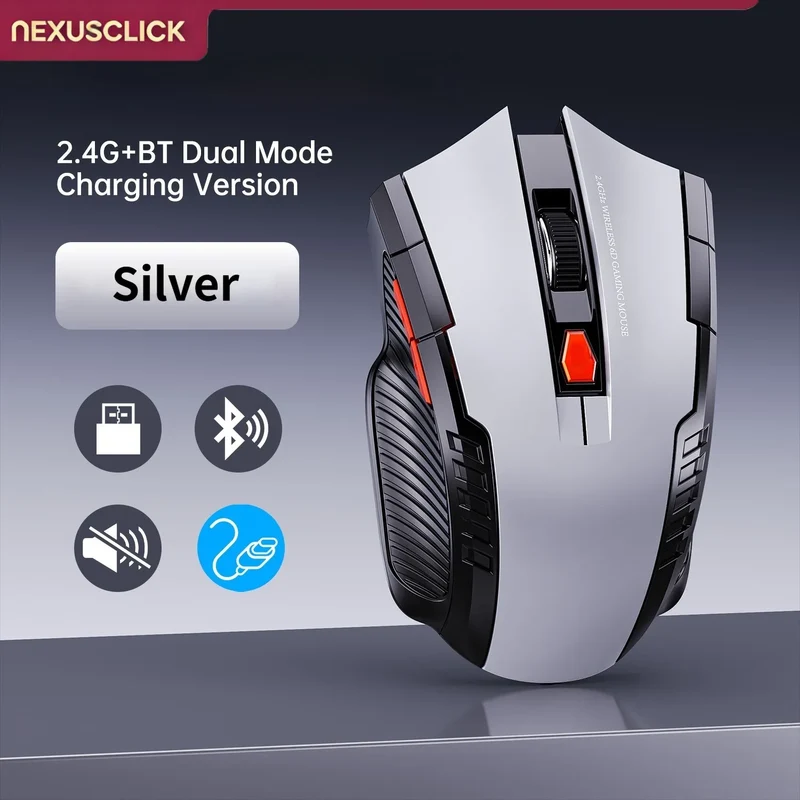 NEXUSCLICK Wireless Optoelectronic Mouse,1600DPI 6 Silent clicks New Game&Craft Gift Mice in Stock USB Receiver for Office Gamer