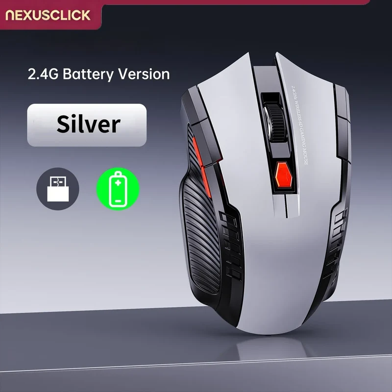 NEXUSCLICK Wireless Optoelectronic Mouse,1600DPI 6 Silent clicks New Game&Craft Gift Mice in Stock USB Receiver for Office Gamer