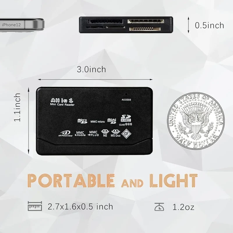 USB All-In-One Memory Card Reader External SD SDHC Mini Micro M2 MMC XD CF for MP3 Digital Camera