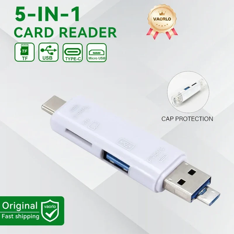 6-in-1 USB 3.0 & Type-C Card Reader OTG – Multi-function SD/TF/Micro SD Card Adapter with USB 3.0 Port, High Speed Data Transfer