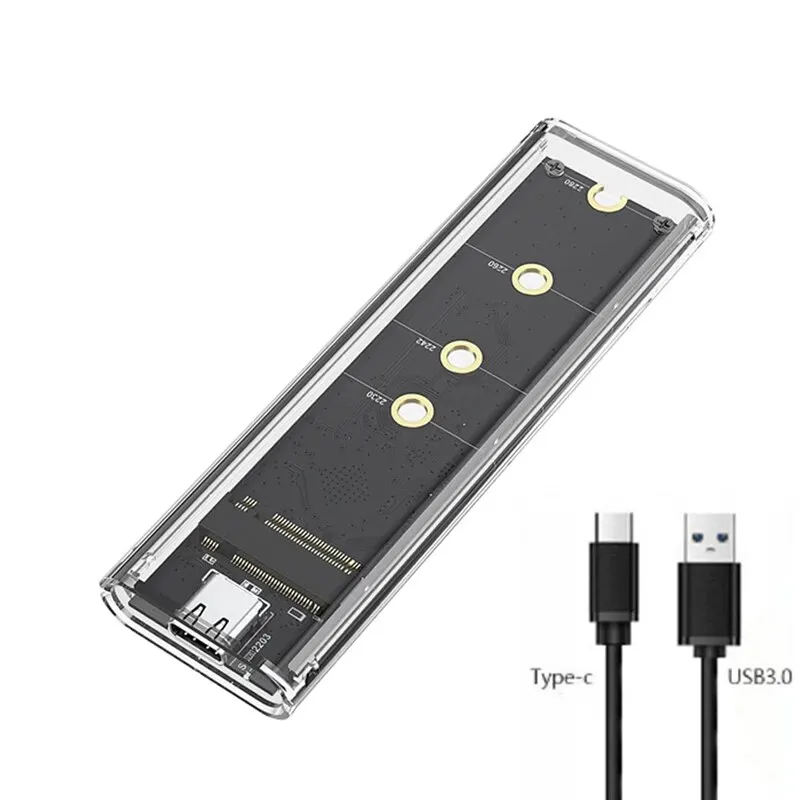 M.2 NVME PCIe NGFF SATA Dual Protocol SSD Case Clear USB Type C PCI-E M2 SSD Transparent External Enclosure Hard Disk Box