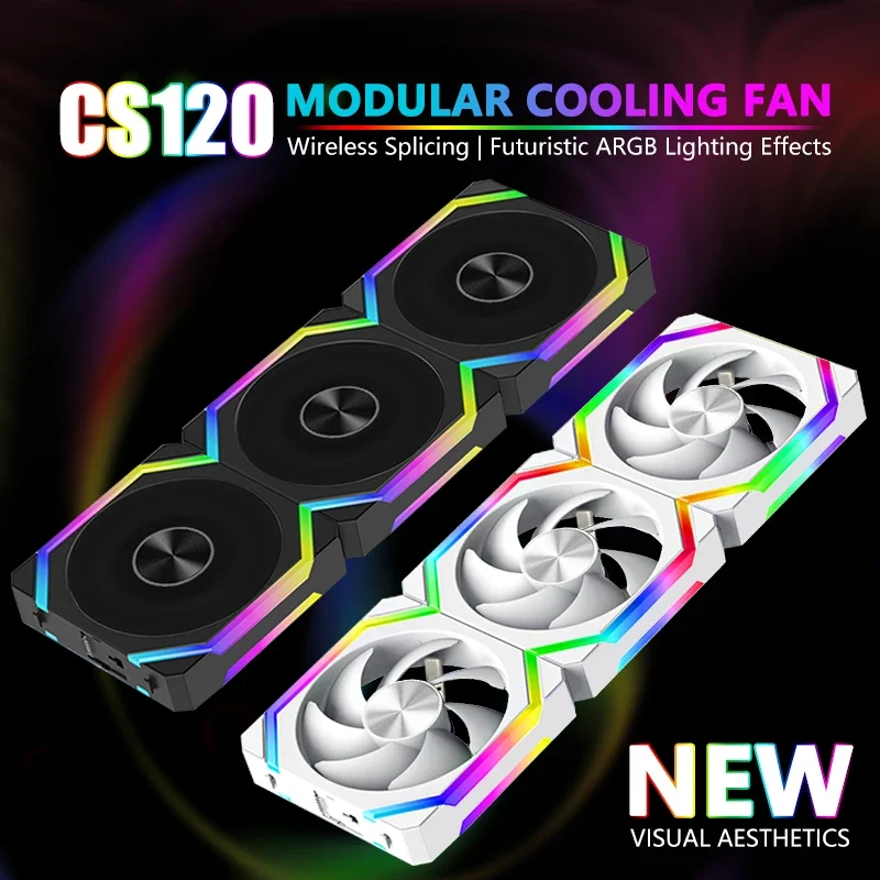 JUMPEAK CS120 ARGB Cooling Fan 360mm 240mm Modular Stackable Splicing PWM Silent 120mm RGB Fans For Gaming PC Case Water Cooler