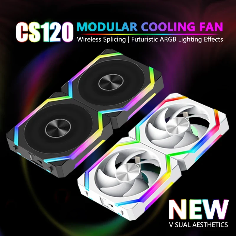 JUMPEAK CS120 ARGB Cooling Fan 360mm 240mm Modular Stackable Splicing PWM Silent 120mm RGB Fans For Gaming PC Case Water Cooler