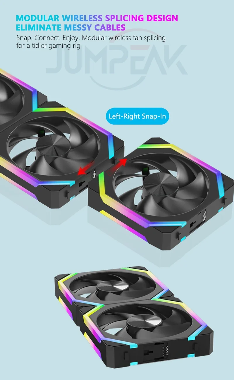 JUMPEAK CS120 ARGB Cooling Fan 360mm 240mm Modular Stackable Splicing PWM Silent 120mm RGB Fans For Gaming PC Case Water Cooler