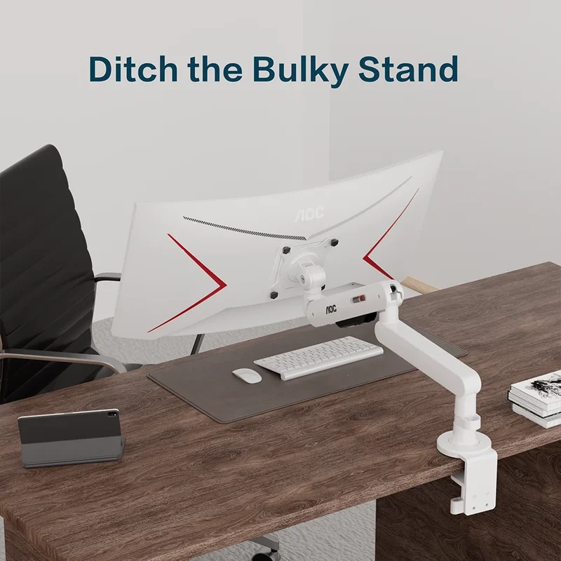 AOC AM406PLUS Premium Aluminum Adjustable Single Monitor Mount Desktop Bracket Display Arm Holder Desktop Clamp Stand Home Office Monitor Stand