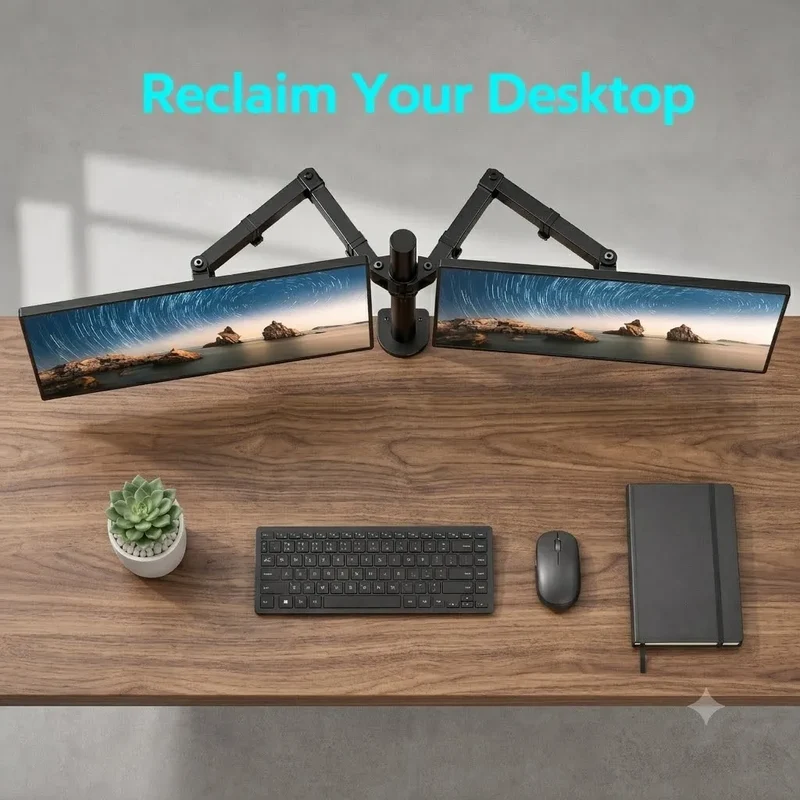 Dual Monitor Stand, Heavy Duty Adjustable Monitor Desk Mount for 2 Screens up to 32 Inches, Fully Adjustable Height, Tilt, Swivel, Rotate, Supports 17.6 lbs per Monitor Arm, Easy Installation