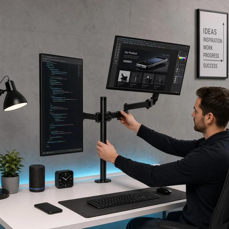 Dual Monitor Stand, Heavy Duty Adjustable Monitor Desk Mount for 2 Screens up to 32 Inches, Fully Adjustable Height, Tilt, Swivel, Rotate, Supports 17.6 lbs per Monitor Arm, Easy Installation
