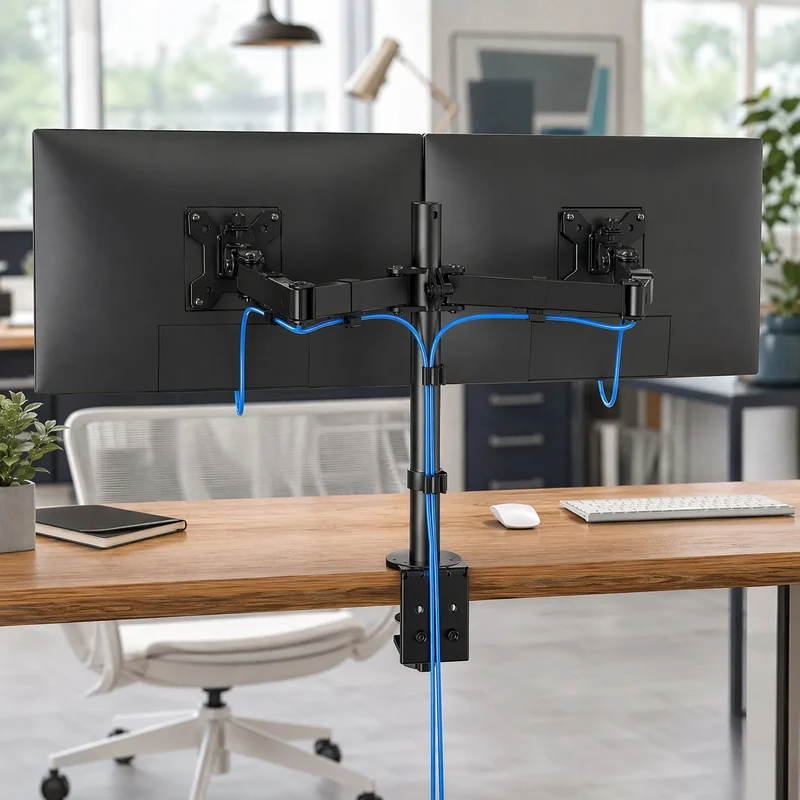 Dual Monitor Stand, Heavy Duty Adjustable Monitor Desk Mount for 2 Screens up to 32 Inches, Fully Adjustable Height, Tilt, Swivel, Rotate, Supports 17.6 lbs per Monitor Arm, Easy Installation