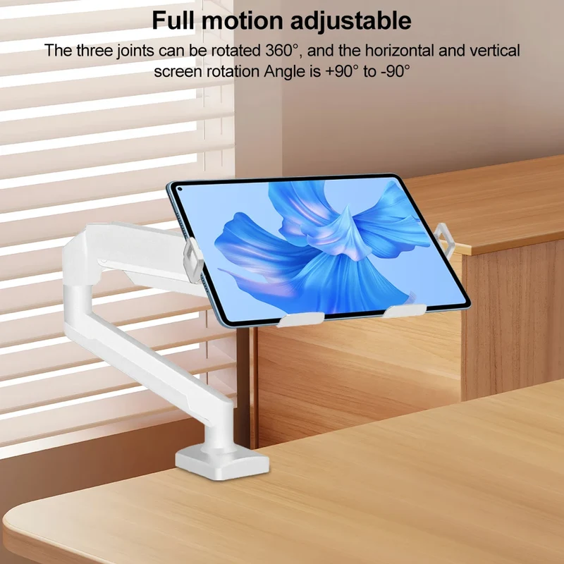 Aluminum Desktop Mount Fully Adjustable Laptop Desk Mount 2-9kg Gas Spring Arm Up To 17.3 Inch Laptop Tray Desktop Stand Clamp