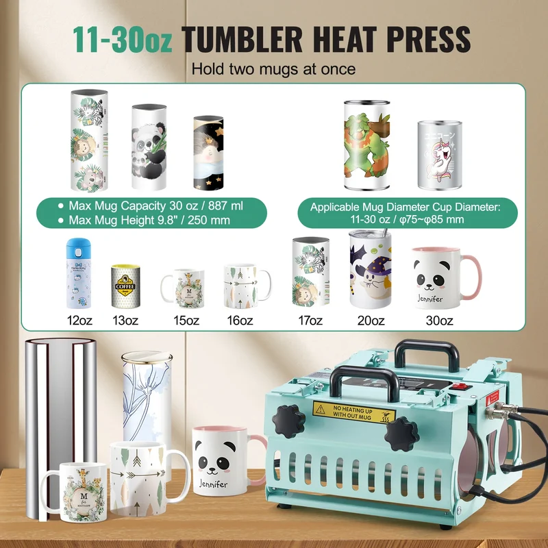 SucceBuy Tumbler Heat Press Machine 2 Station Heaters 11-30oz Mug Press Tumbler Press Sublimation Tumblers Cups and Mug 19.6lbs