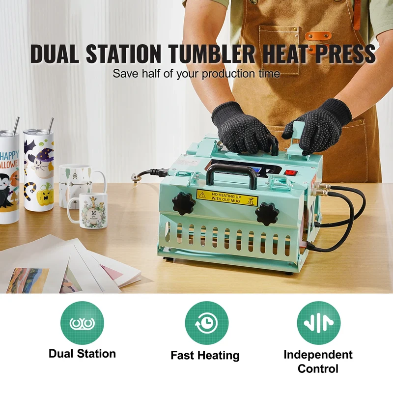 SucceBuy Tumbler Heat Press Machine 2 Station Heaters 11-30oz Mug Press Tumbler Press Sublimation Tumblers Cups and Mug 19.6lbs