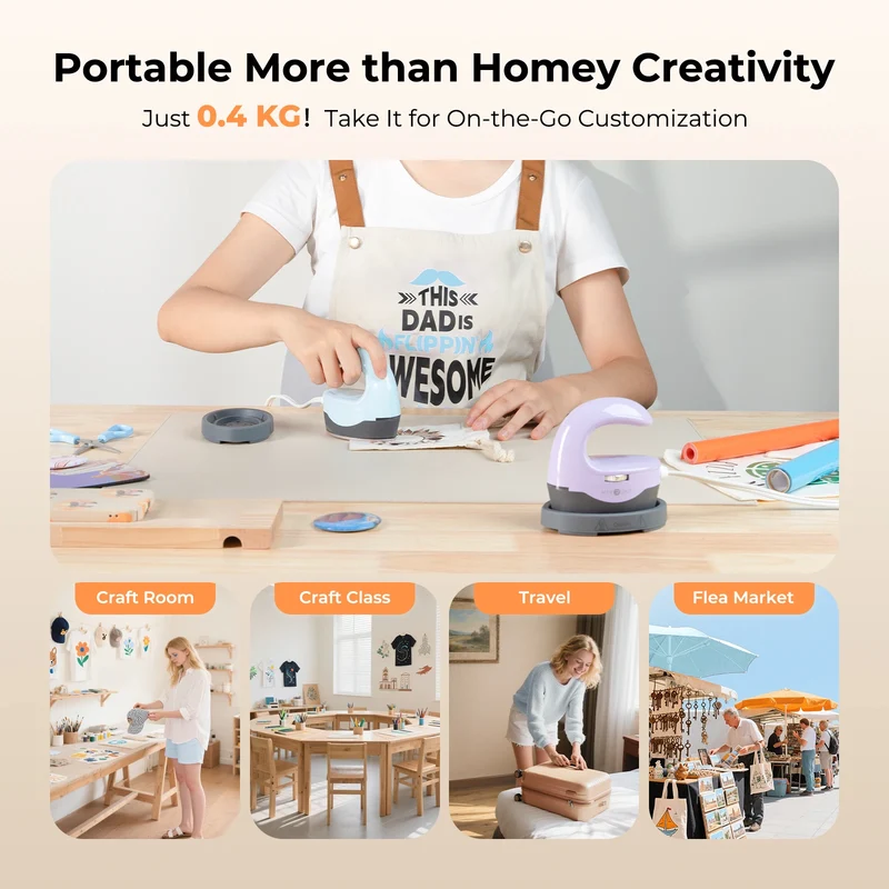 HTVRONT Heat Press H1 Mini Heat Press Machine Small Heat Press Portable Iron Press Machine for T Shirts, Hats, Heating Transfer