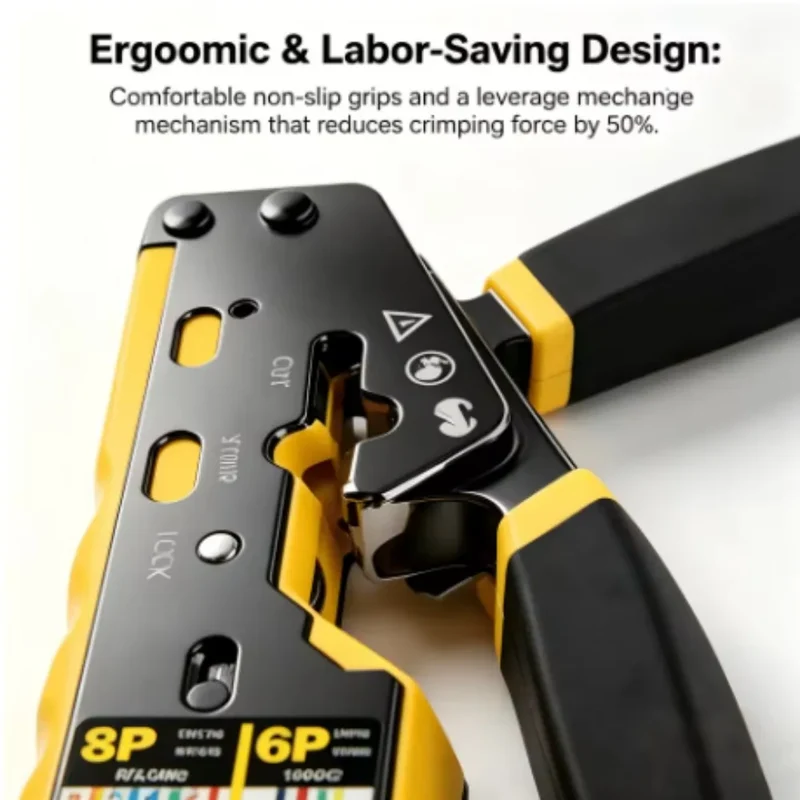 BEECHIP RJ45 Crimp Tool Pass Through Ethernet Crimping Tool for Cat6 Cat5 Cat5e RJ45 Connectors with Replacement Blade