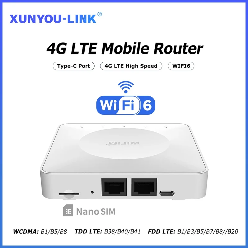 4G LTE Router WiFi 6 SIM Card Modem Support 32 Device Connections Mobile Wireless Router Typc-C Interface for Asia Africa Europe