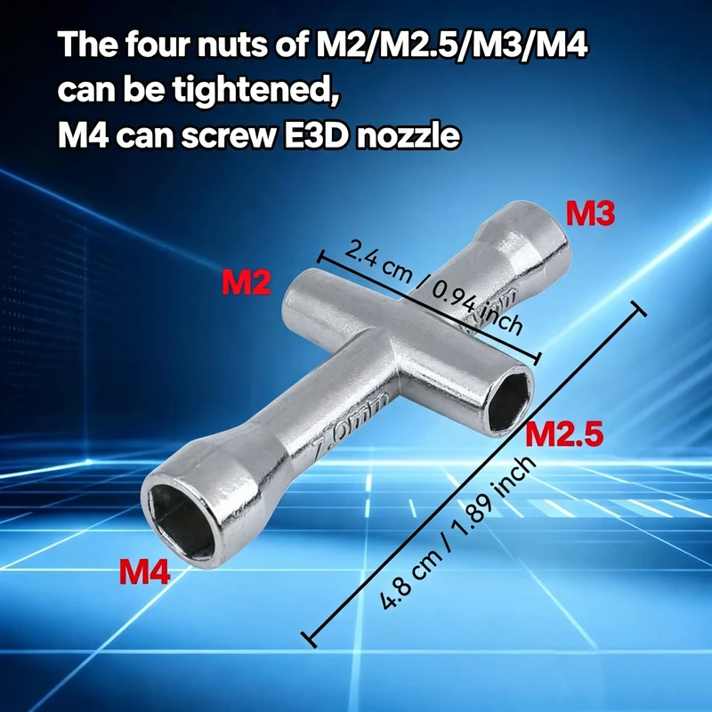 4 in 1 3D Printer Nozzle Tool M2 M2.5 M3 M4 Screw Nut Hexagonal Cross Wrench For E3D V5 V6 Bambu X1 P1 A1 Nozzle Mini Spanner