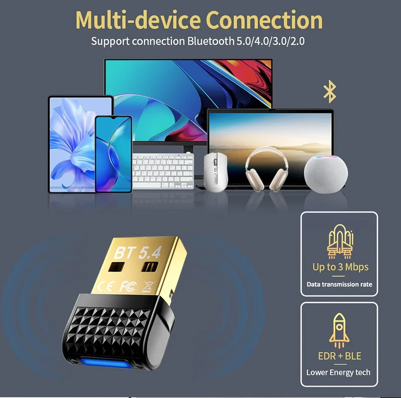 USB Bluetooth 5.4 Adapter Transmitter Bluetooth Receiver Audio Bluetooth Dongle Wireless USB Adapter for Computer PC Laptop