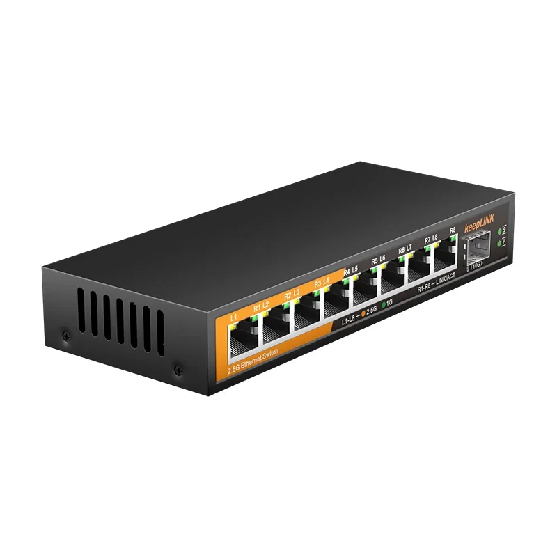 KeepLiNK 9-Port Multi-Gigabit Ethernet Switch Unmanaged 8- Port 2.5G RJ45 1-Port 10G SFP+ Uplink for Network Expansion